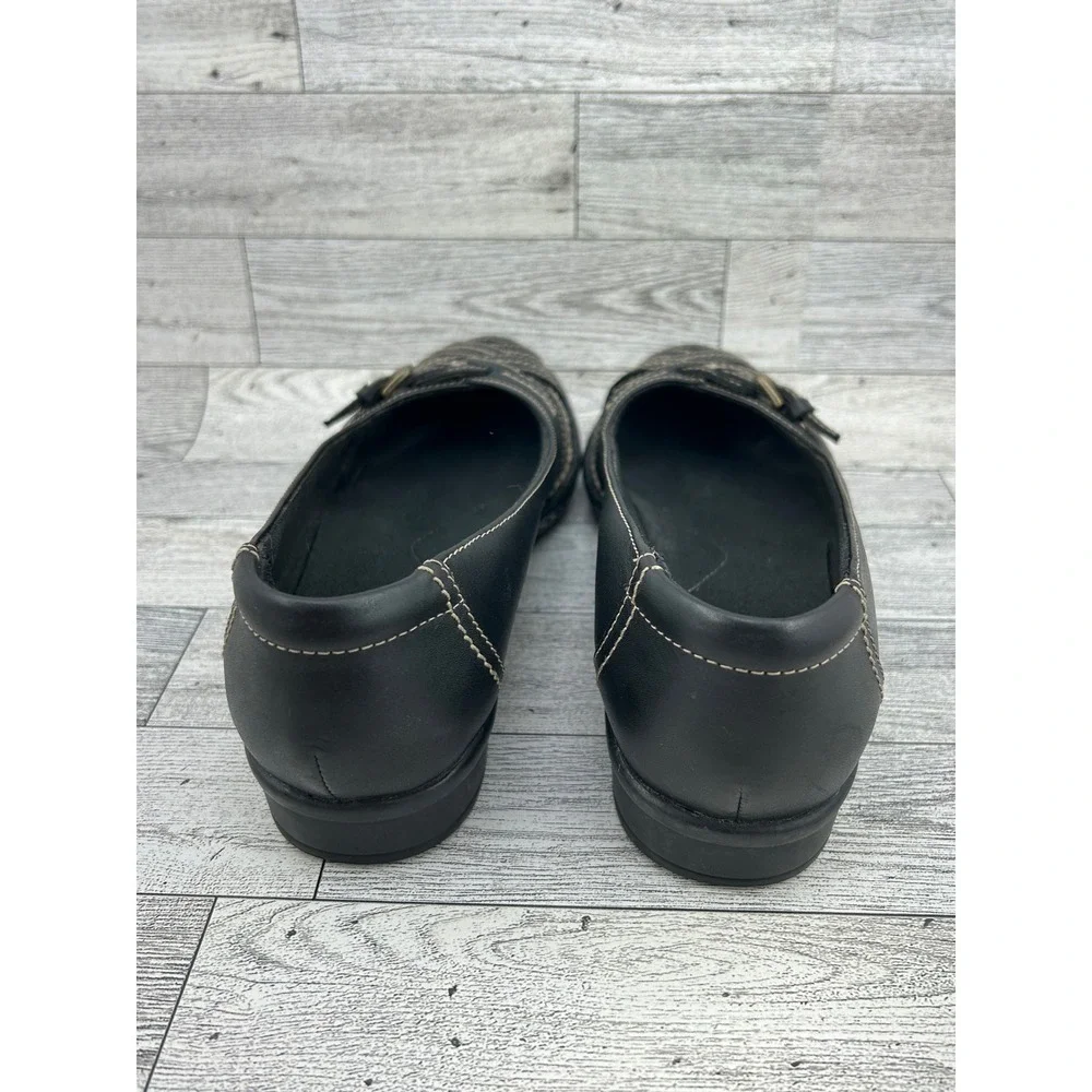 Clarks Bendables Black Leather Woven Buckle Loafers Shoes‎ 65085 Women 7M
